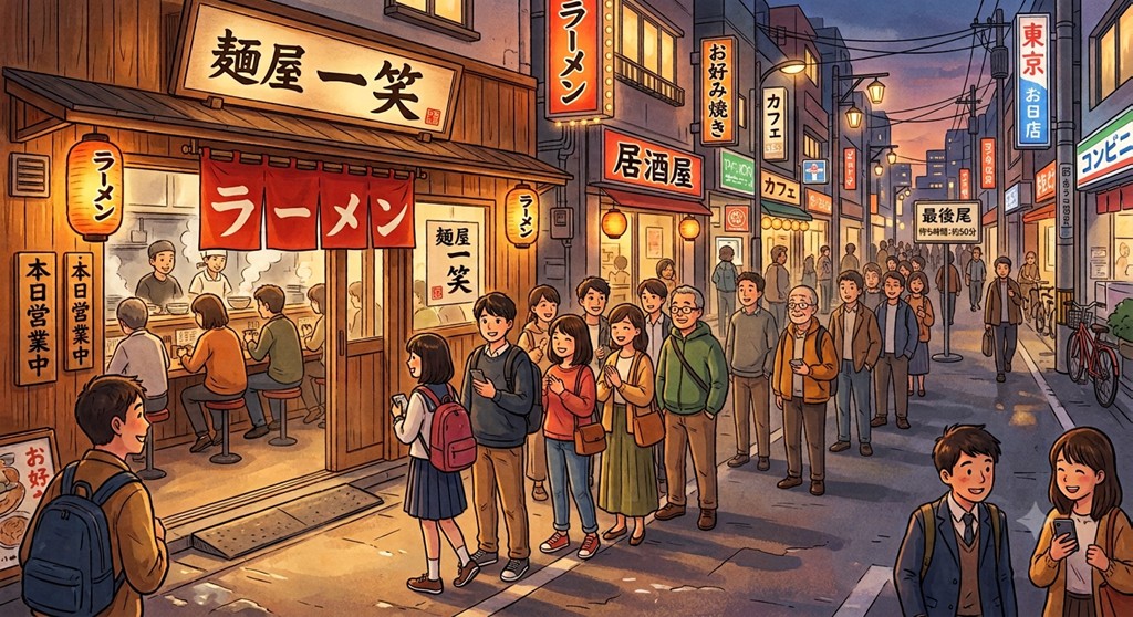 飲食店での行列の挿絵