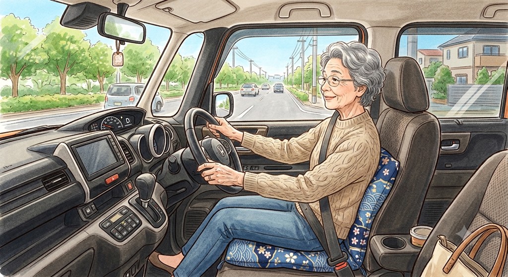 運転席に座布団の挿絵