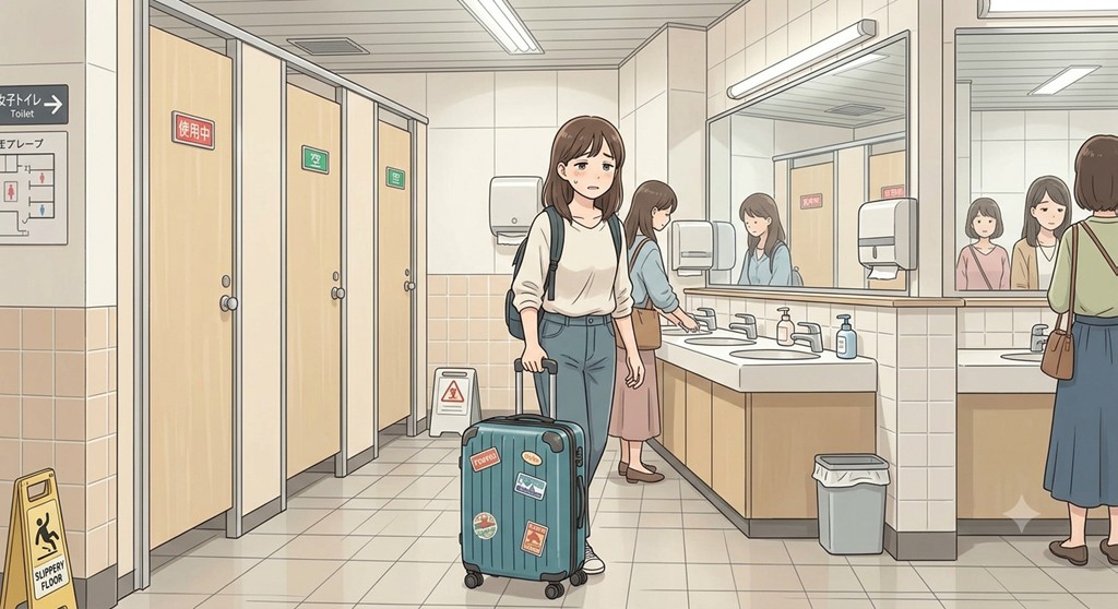 キャリーケースを持ってのトイレの挿絵