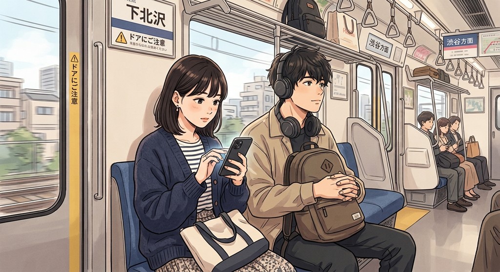 電車の隣の人のスマホの挿絵